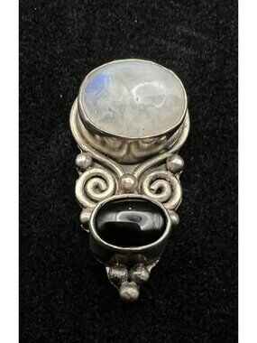 Vintage Black Onyx & Moonstone Sterling Silver Slider Pendant
